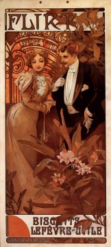  Alphons Lienzo - Flirt 1899 calendario checo Art Nouveau distintivo Alphonse Mucha